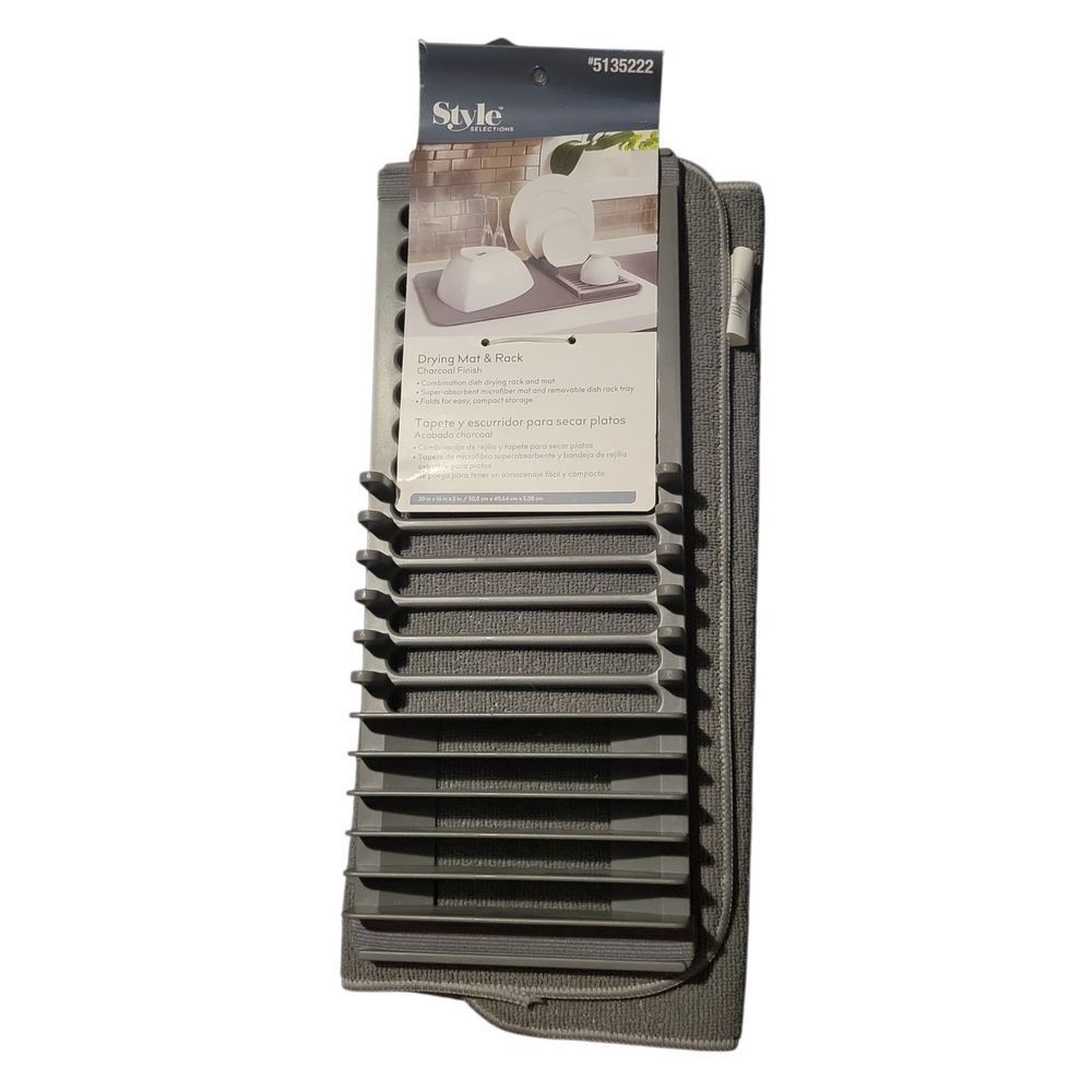 Gray Dish Drying Mat and Rack